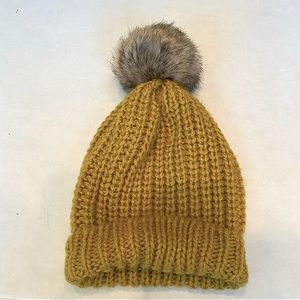 Oasis gold pompom hat warm and cozy One size like new